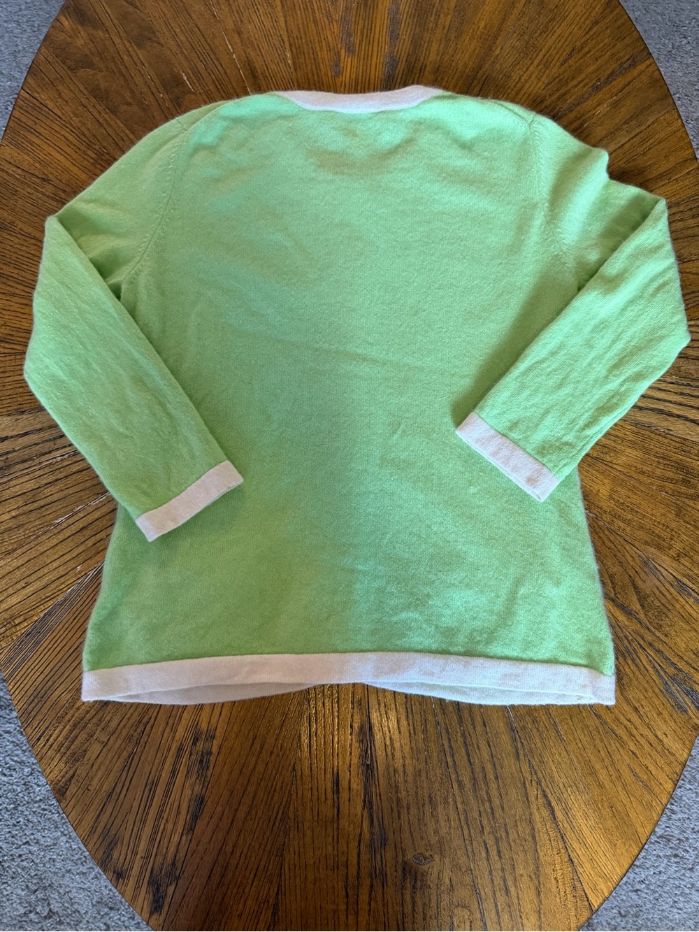 Talbots Pure Cashmere Mint Green Cardigan with Cream Trim - Picture 4 of 9